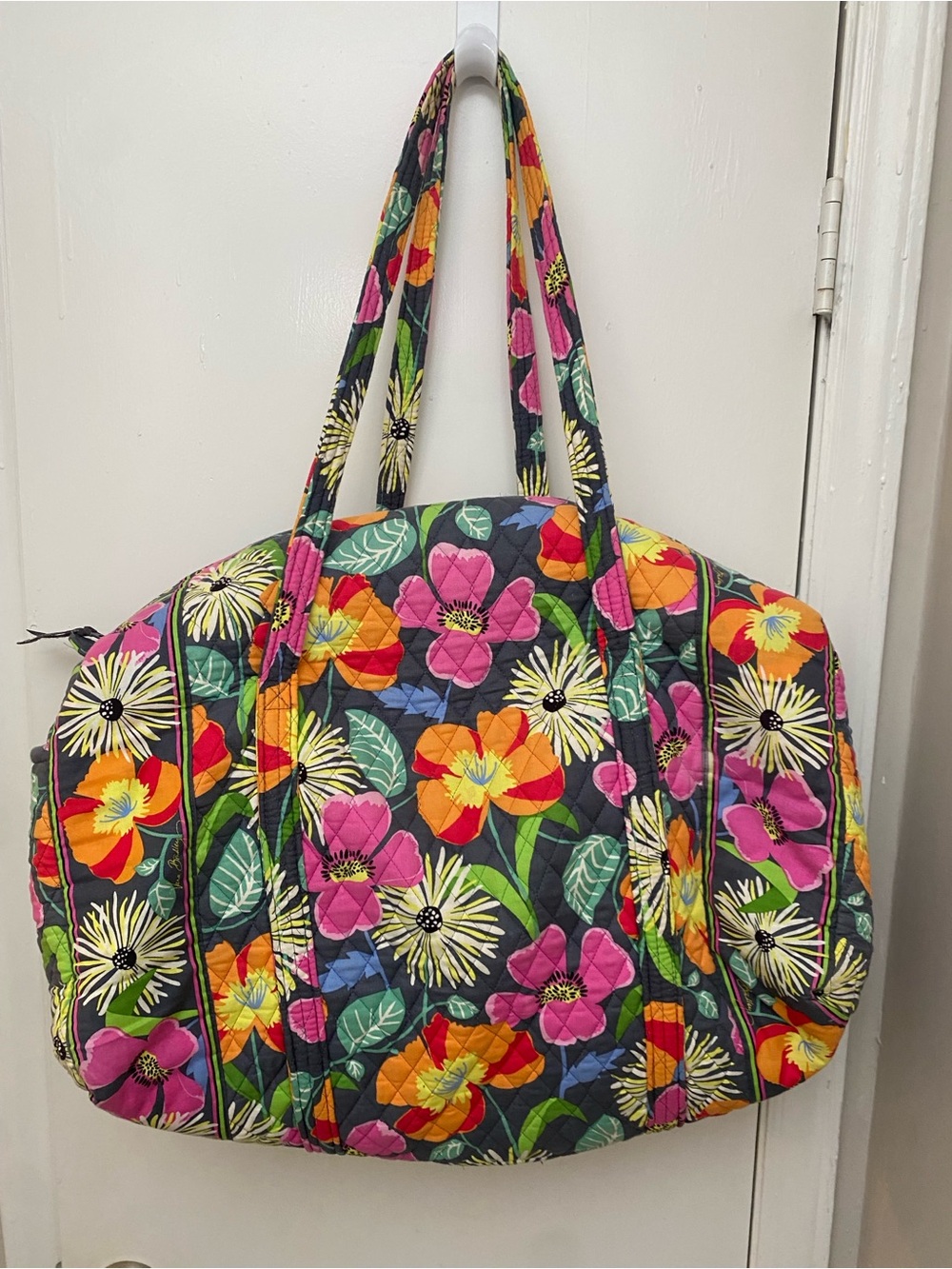 Vera Bradley Large Quilted Floral Duffel Travel Tote Bag